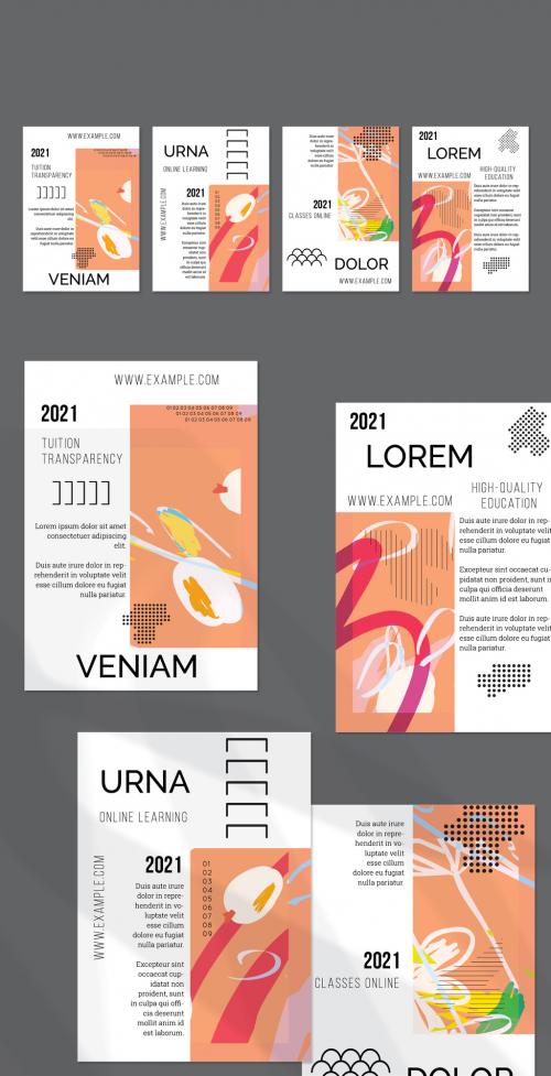 Flyer Layout with Geometric Shapes and Abstract Bright Rectangle on White