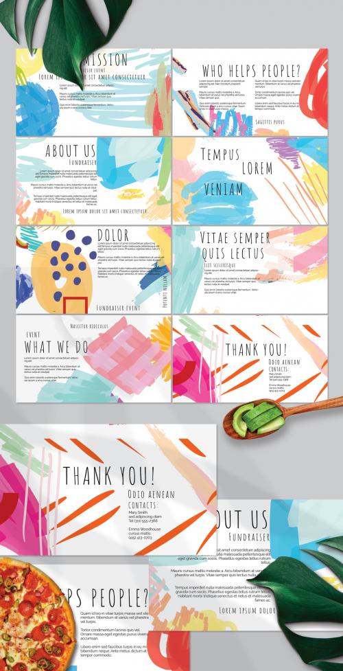 Presentation Deck Layout with Bright Abstract Strokes for Universal Fundraiser Event