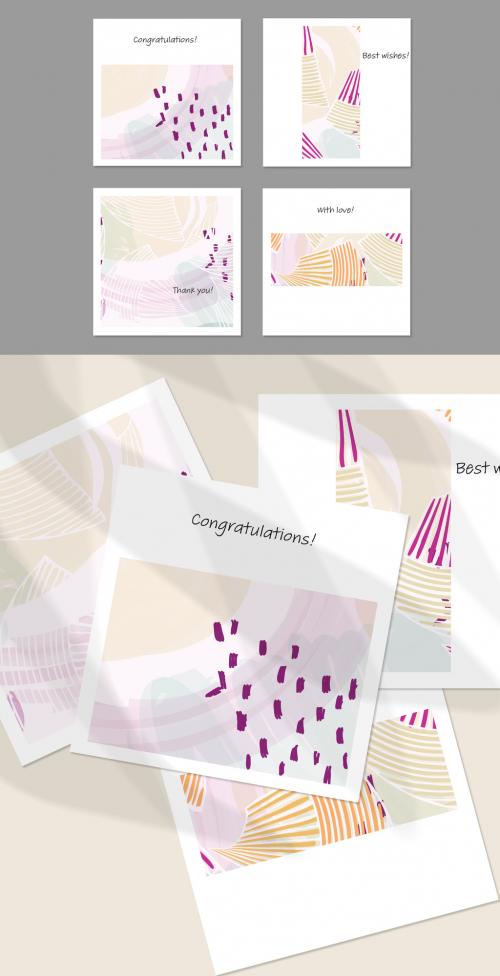 Card Layout with Textured Hand Drawn Abstract Scribbles and Floral Doodles