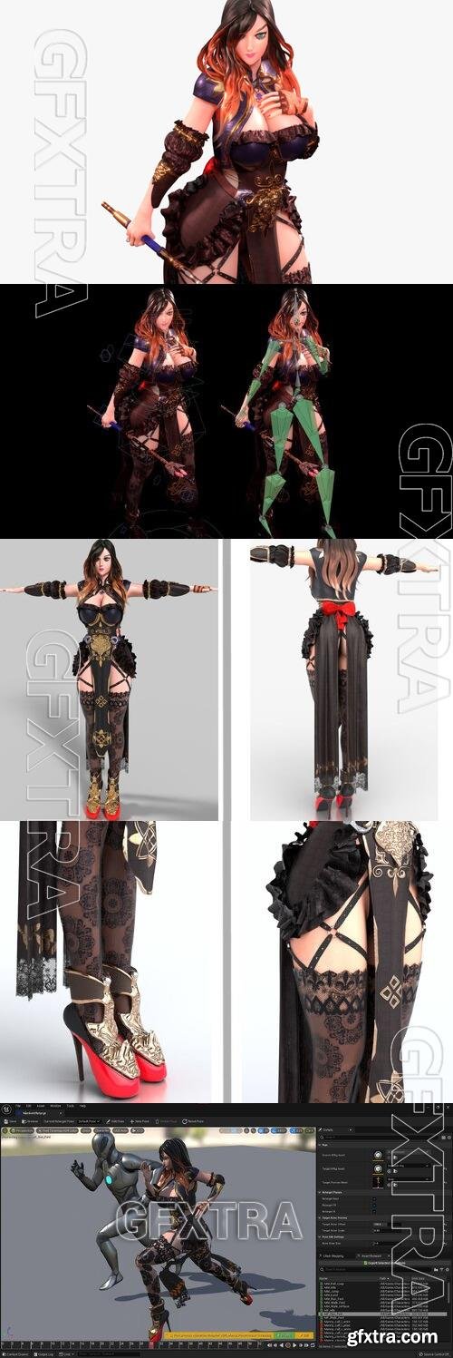 Anime Fantasy Sorceress Nienke Rigged 3D Character model Model