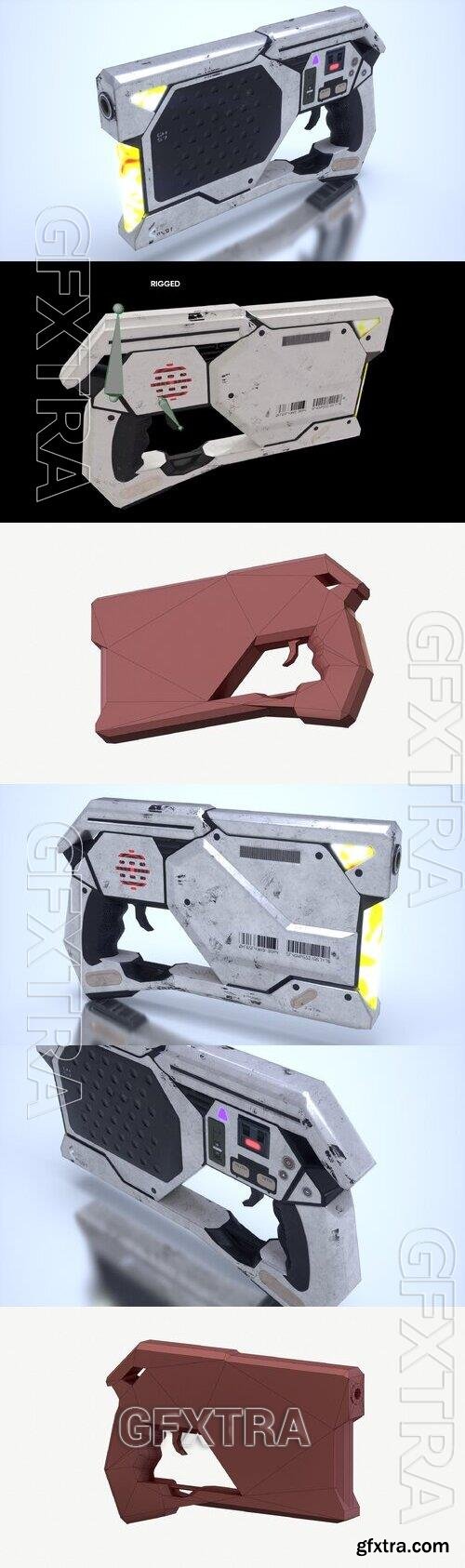 Sci Fi Cyberpunk Handgun Rigged Weapon 3d Model