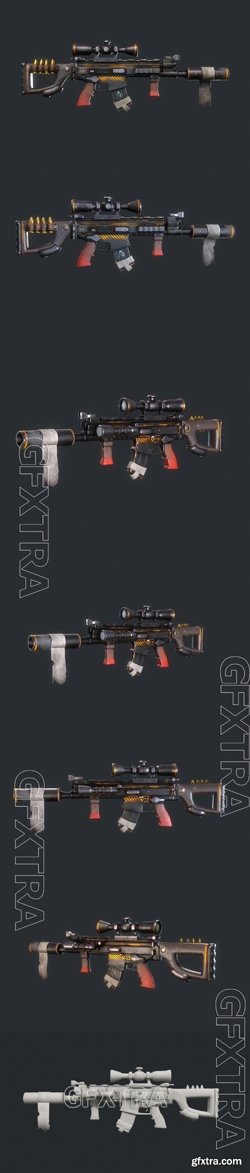 FN SCARL Stylized Gun Low-poly 3D Models