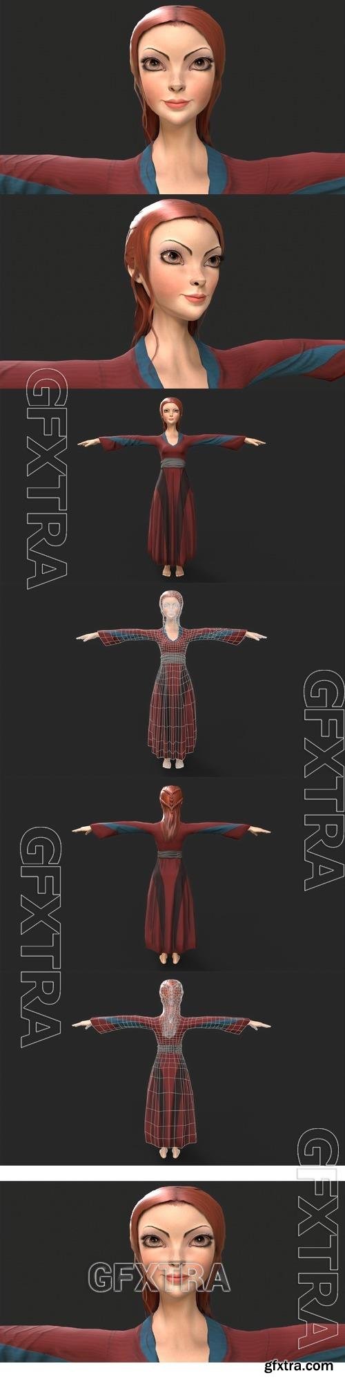 Cartoon Girl Low Poly Character 3D Models