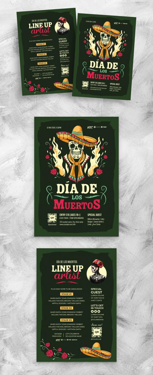 Illustrated Dia De Los Muertos Flyer Poster