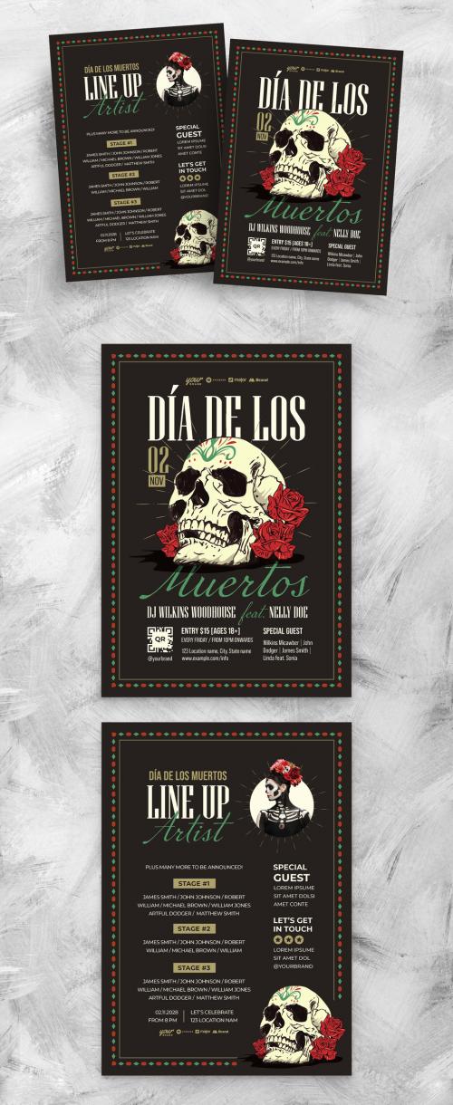 Dia De Los Muertos Day of the Dead Flyer Poster with Skull