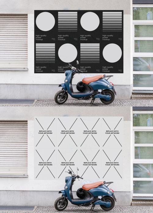 3 Street Glued Posters on Brick Wall Mockup