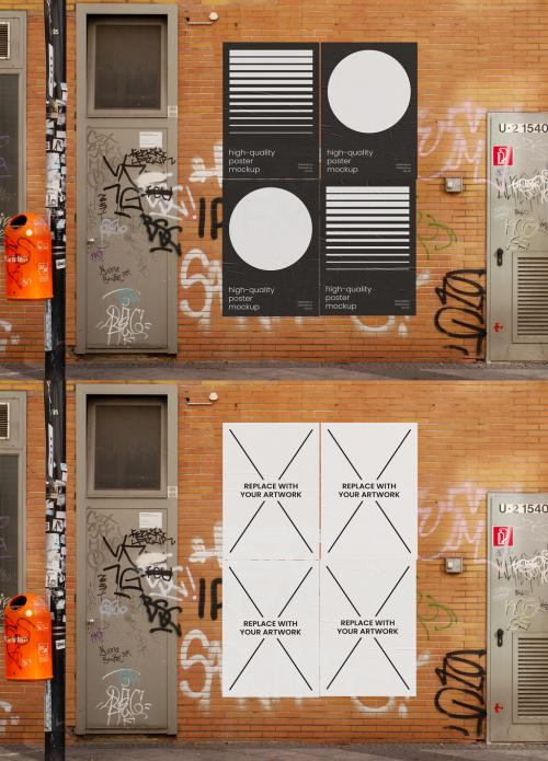 3 Street Glued Outdoor Posters Mockup