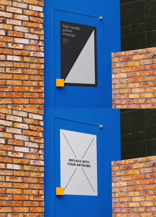 Glued Outdoor Poster on Door Mockup