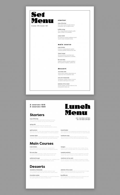 Black and White Menu Layout Design