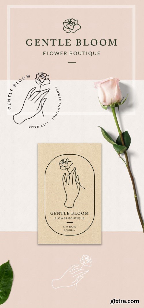 Delicate Hand and Flower Logo Set