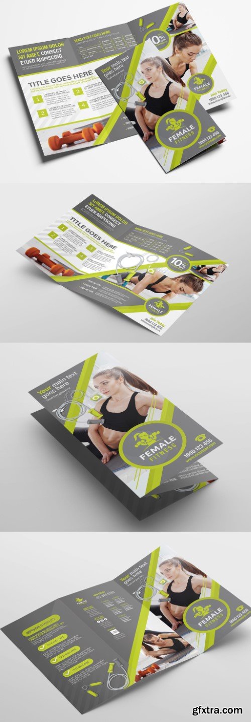 Green Gym Fitness Trifold Brochure Layout