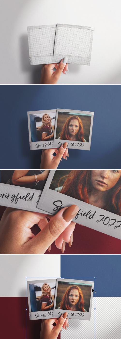 Left Hand Holding Two Instant Photos Mockup