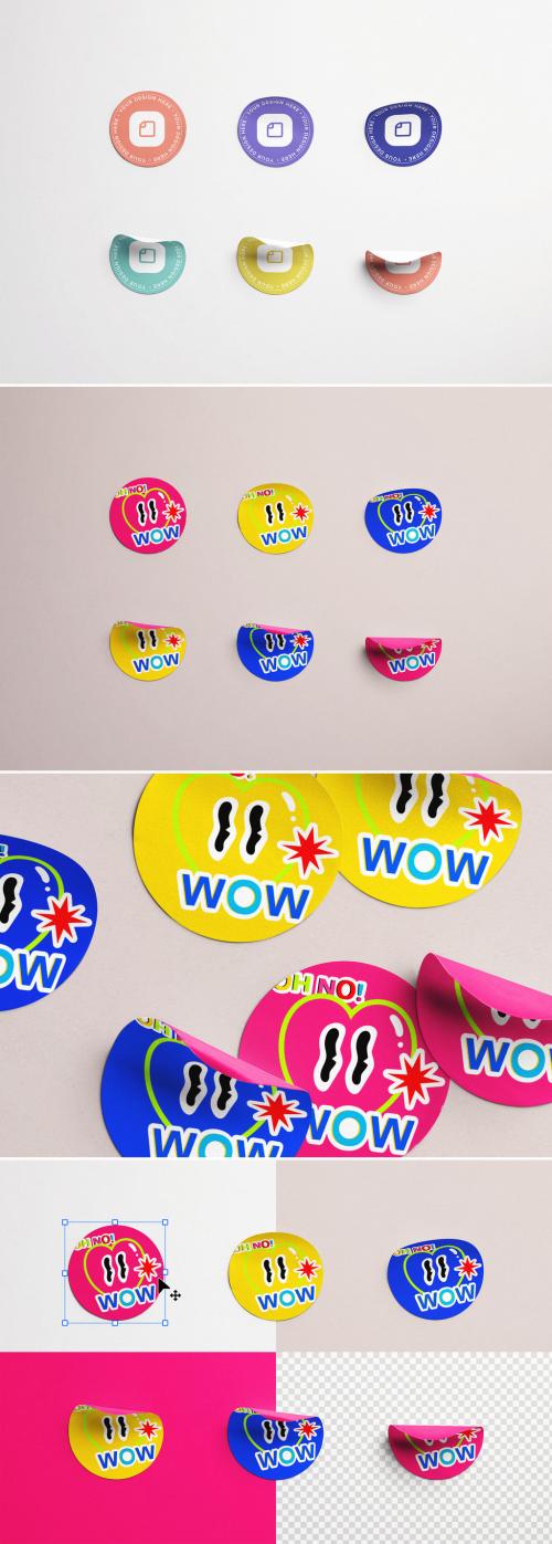 Set of Six Round Stickers Mockup