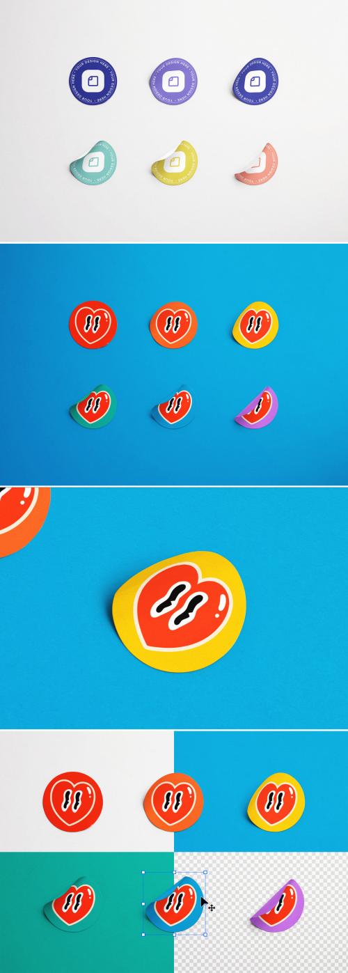 Set of Six Round Stickers Mockup