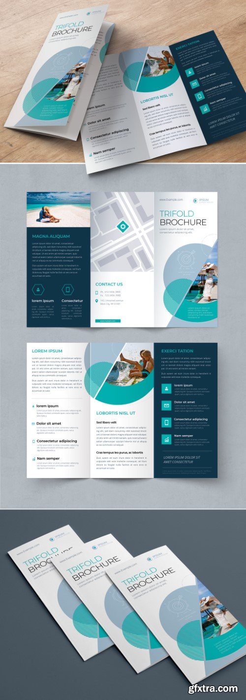 Business Trifold Brochure Layout with Teal Circle Elements