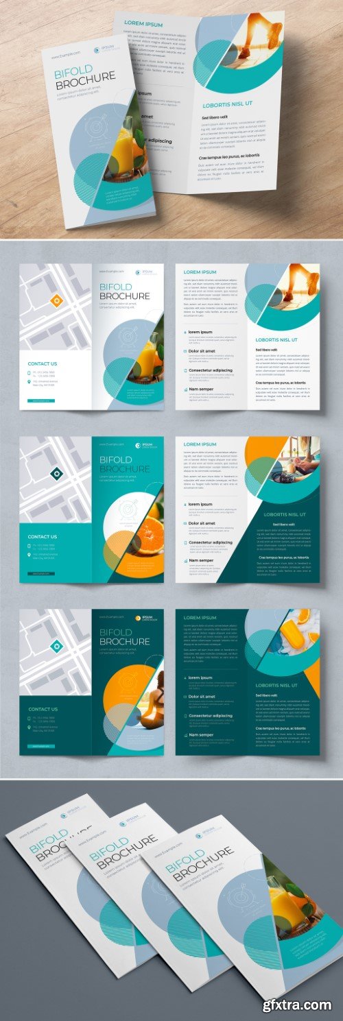 Business Bifold Brochure Layout with Teal Circle Elements