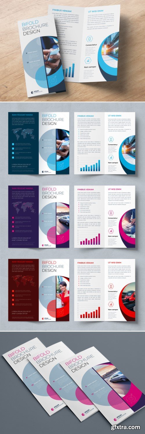 Business Bifold Brochure Layout with Blue Circle Elements