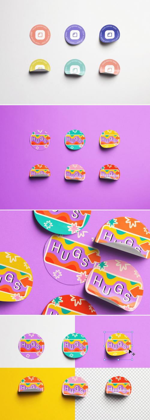 Set of Six Round Stickers Mockup