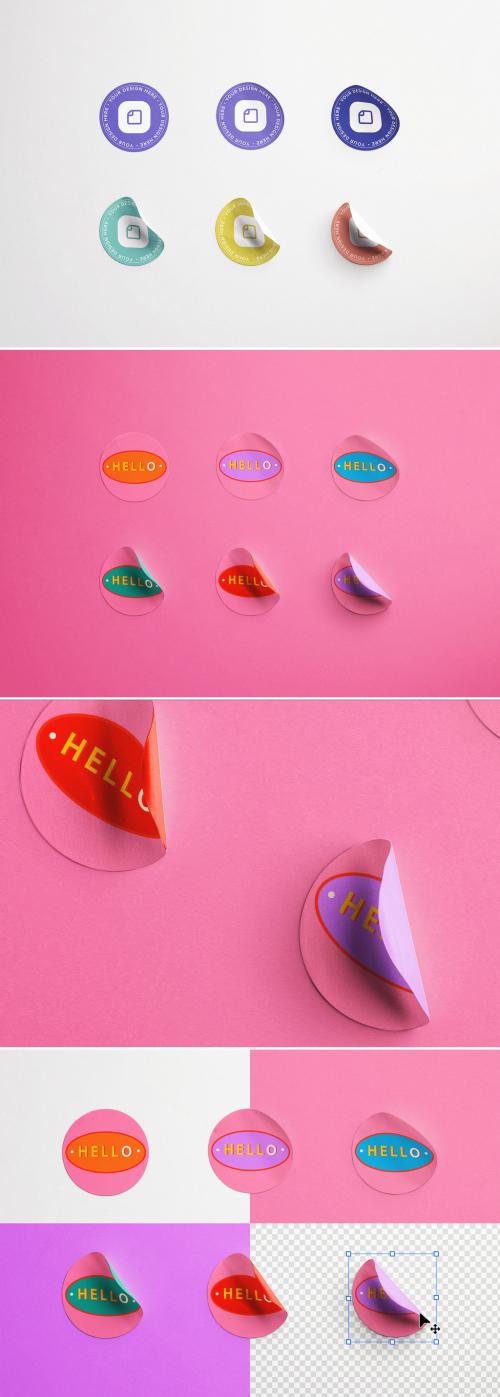 Set of Six Round Stickers Mockup