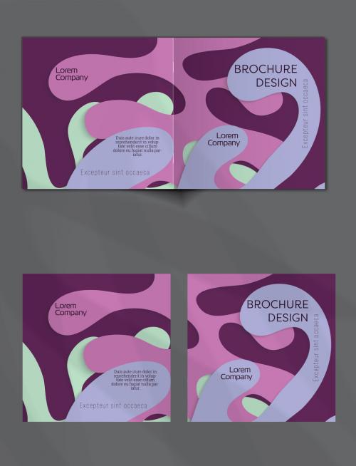 Brochure Cover Layout with Paper Cut Wavy Overlapping Shapes