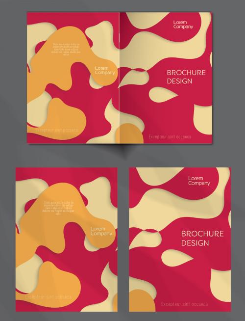 Brochure Cover Layout with Paper Craft Wavy Overlapping Shapes