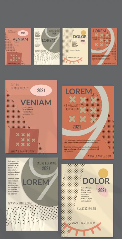 Flyer Layout with Paper Cut Layered Simple Geometric Shapes