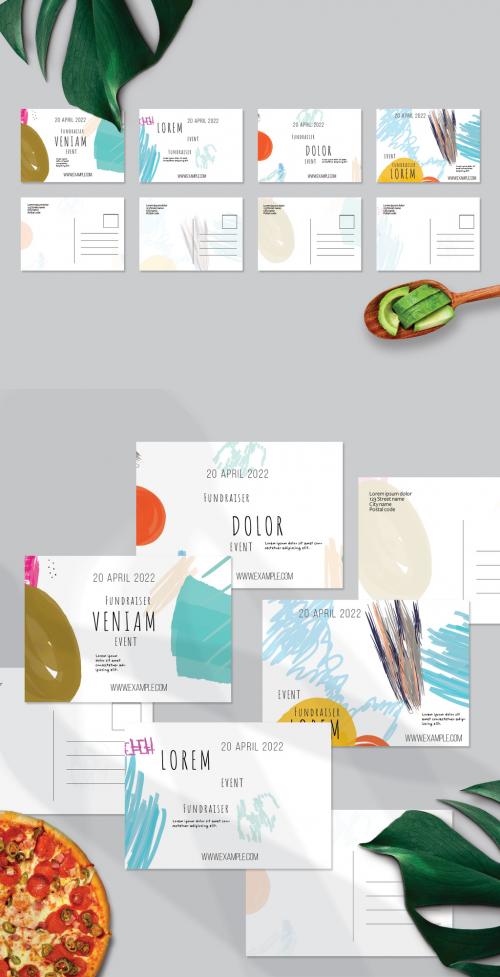 Postcard Layout with Bright Abstract Strokes for Universal Fundraiser Event