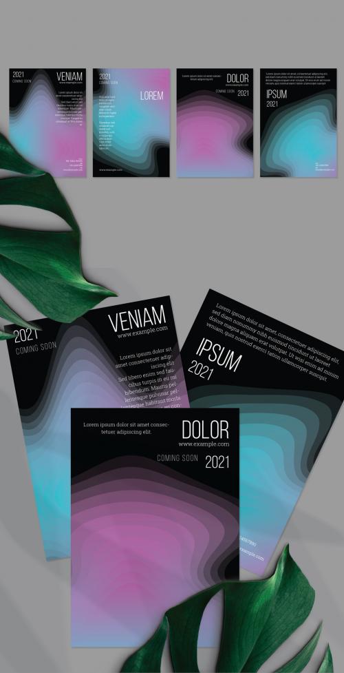 Flyer Layout with Gradient Blend Wavy Shapes on Black