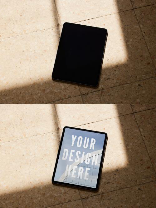 Tablet Mockup on Floor with Window Shadows