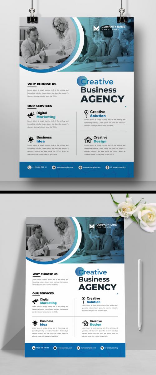 Business Flyer Layout with Blue Accents