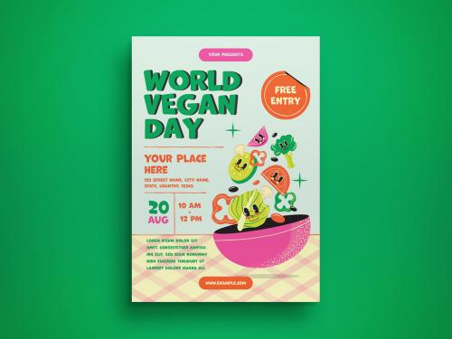 Blue Cartoon World Vegetarian Day Flyer Layout