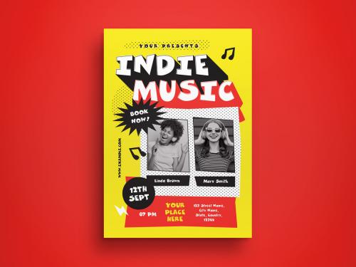 Yellow Red Pop Art Indie Music Flyer Layout