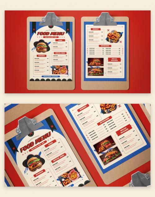 Blue Vintage American Food Menu Layout