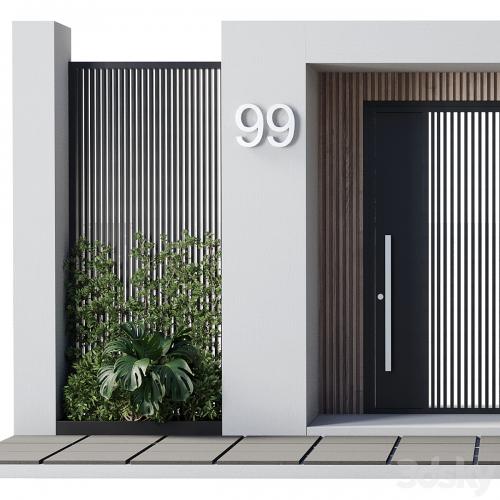 Door outdoor entrance and fence and graden 04