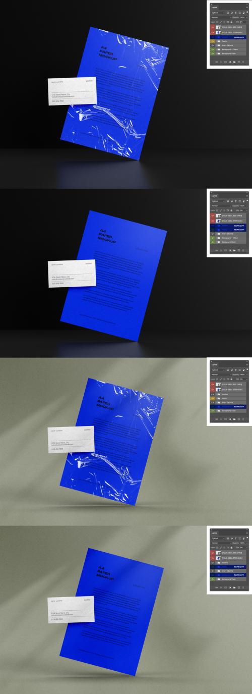 Stationary, A4 Paper, Poster, Letterhead and Business Card Mockup Design with Editable Background