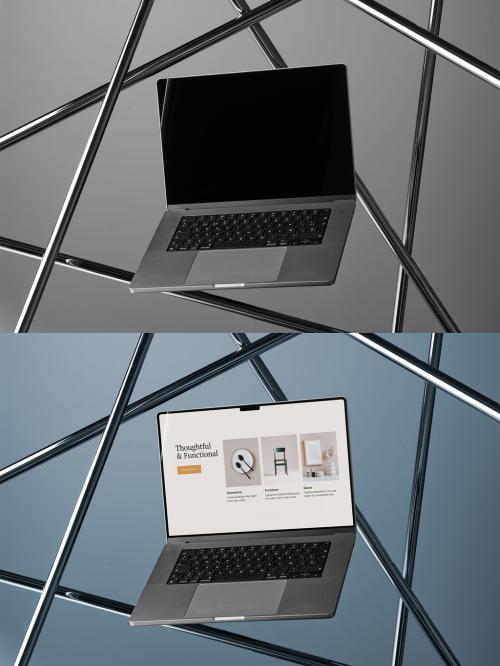 Modern Laptop Mockup Floating with Tubes