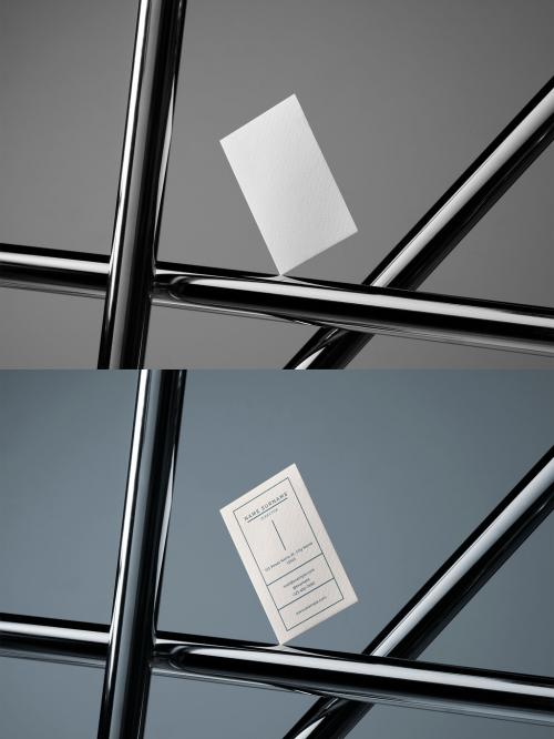 Vertical Business Card Mockup Floating with Tubes