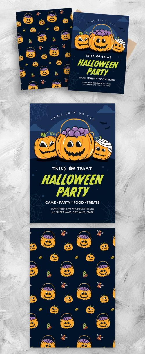 Halloween Flyer with Cartoon Pumpkins