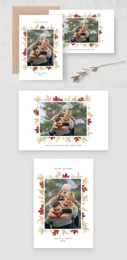 Elegant Autumn Fall Photo Card Layout with Seasonal Foliage