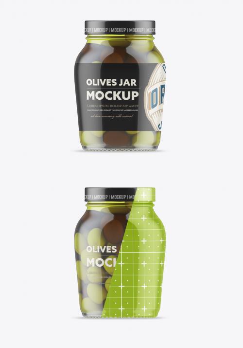 Clear Glass Jar with Olives Mockup