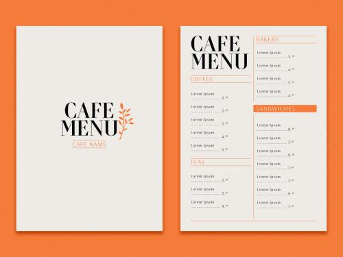 Cafe Menu with Orange Leaf Illustration