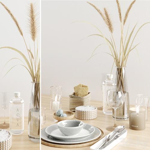 Hygge tableware with dried grass