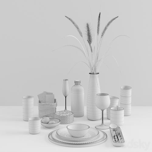 Hygge tableware with dried grass