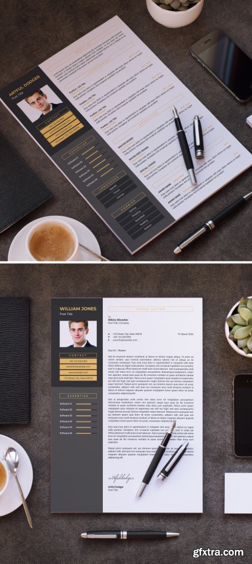 Resume Layout with Yellow Accents