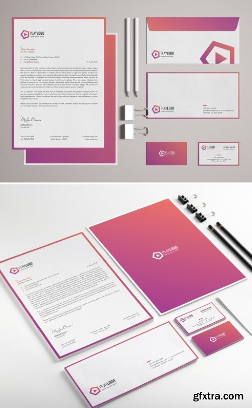 Pink Gradient Stationery Set with Abstract Logo Illustration