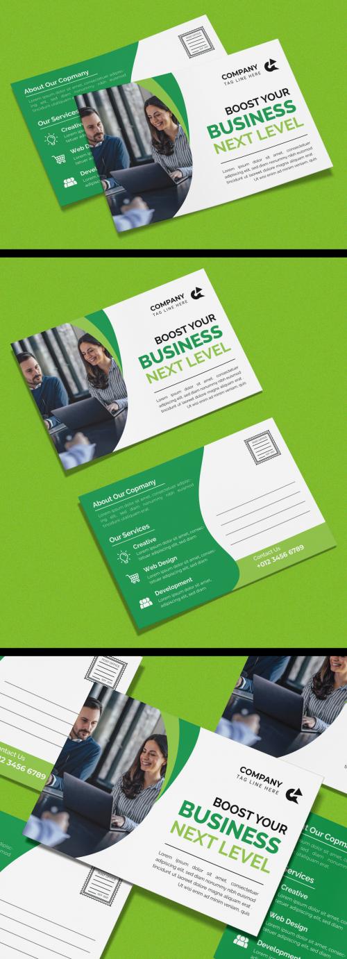 Business Postcard Layout with Green Accents