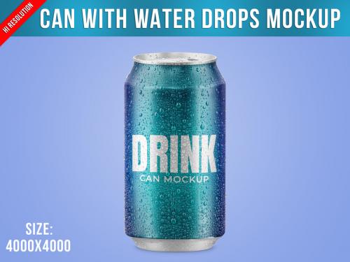 Can with Water Drops Mockup