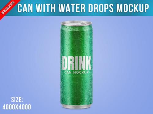 Can with Water Drops Mockup