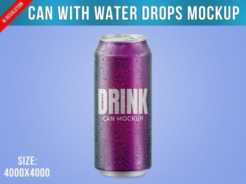 Can with Water Drops Mockup