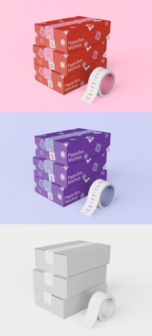 3D Cardboard Box with Tape Mockup